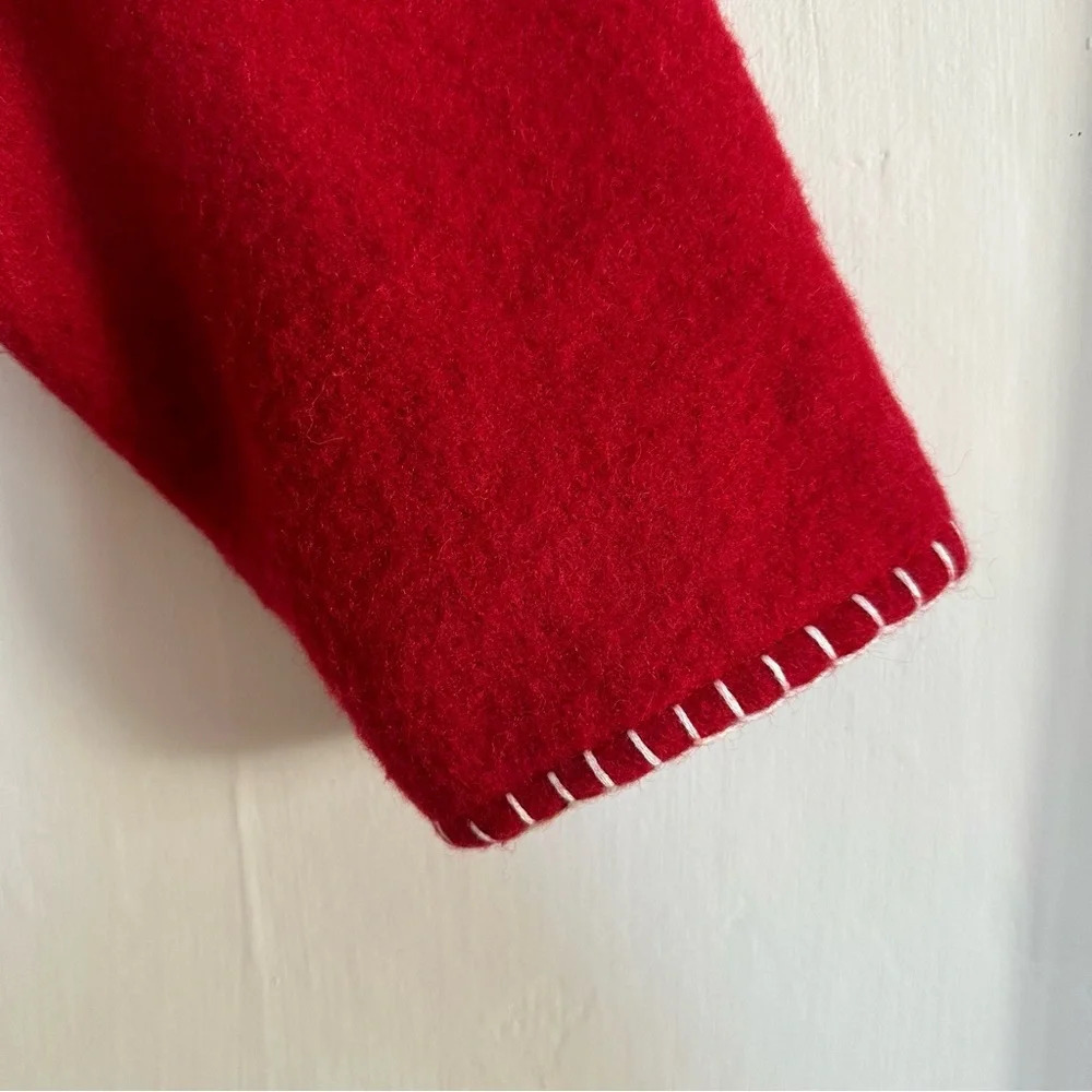Vintage Take Two Christmas Wool Blend Sweater Coat Sz M Red Embroidered Snowman - Picture 11 of 15